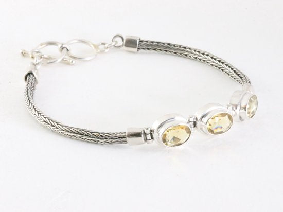 Traditionele zilveren snake armband met citrien afbeelding 2