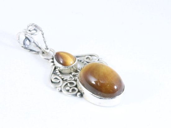 Opengewerkte zilveren hanger met tijgeroog afbeelding 2