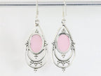 Lange opengewerkte zilveren oorbellen met rozenkwarts afbeelding 3