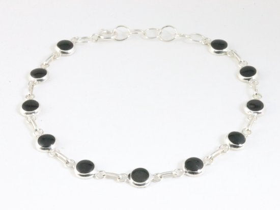 Fijne hoogglans zilveren armband met onyx afbeelding 1