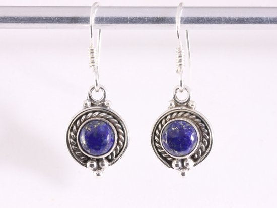Fijne bewerkte zilveren oorbellen met lapis lazuli afbeelding 4
