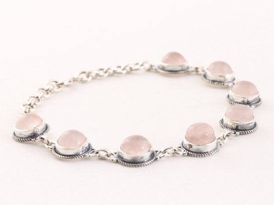 Bewerkte zilveren armband met rozenkwarts afbeelding 2