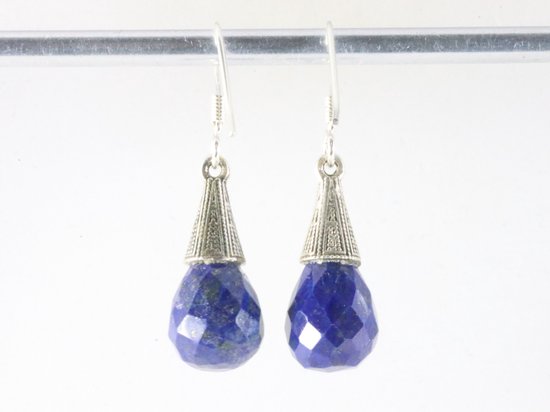 Bewerkte zilveren oorbellen met lapis lazuli afbeelding 2