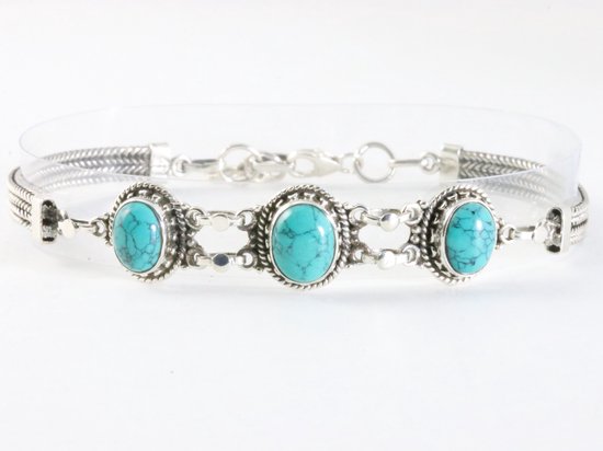 Bewerkte zilveren armband met turkoois afbeelding 1