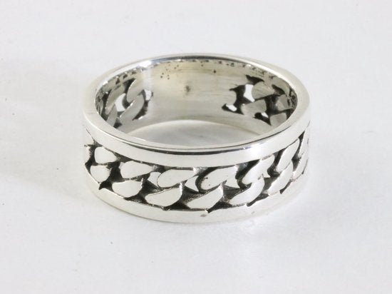 Opengewerkte zilveren ring met gourmet schakels afbeelding 1