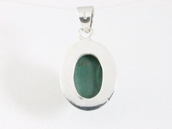 Fijne bewerkte ovale zilveren hanger met malachiet afbeelding 3