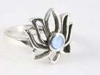 Opengewerkte zilveren lotus bloem ring met blauwe schelp afbeelding 1
