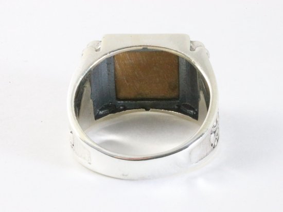 Zware bewerkte zilveren ring met tijgeroog afbeelding 3