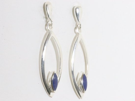 Lange opengewerkte zilveren oorstekers met lapis lazuli afbeelding 2