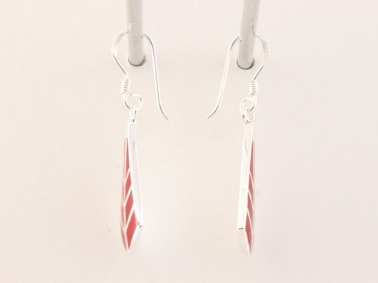 Zilveren oorbellen met rode koraal steen afbeelding 2