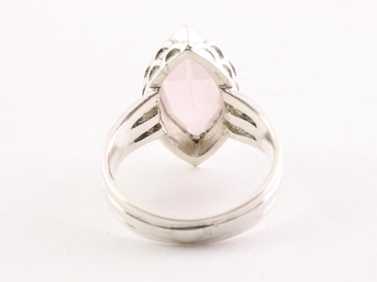 Zware bewerkte zilveren ring met rozenkwarts afbeelding 2