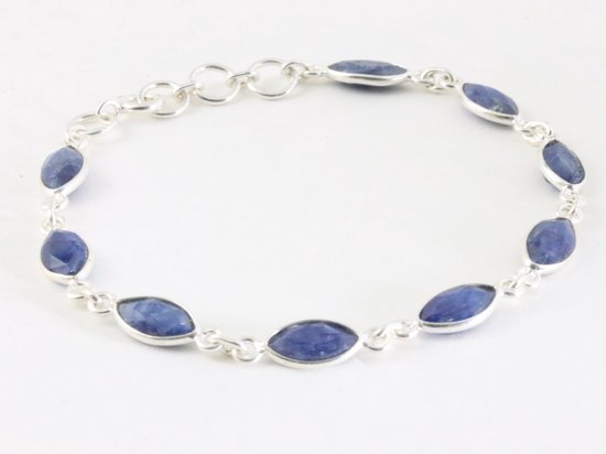 Fijne zilveren armband met blauwe saffier afbeelding 2