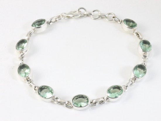 Hoogglans zilveren armband met groene amethist afbeelding 1