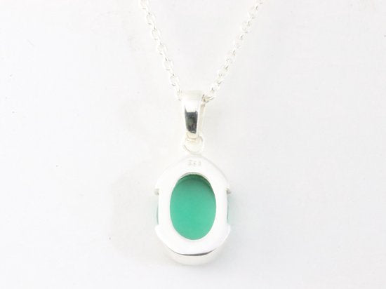 Fijne hoogglans zilveren hanger met groene agaat aan ketting afbeelding 3