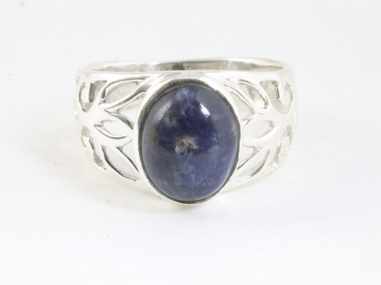 Opengewerkte zilveren ring met sodaliet afbeelding 4