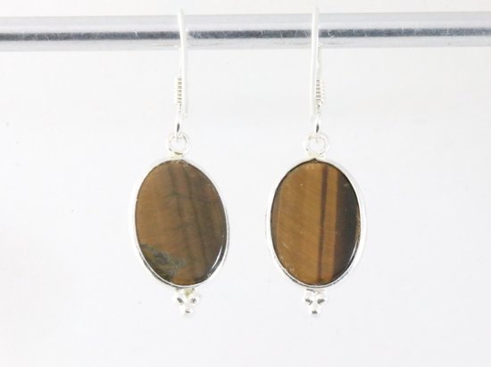 Fijne zilveren oorbellen met tijgeroog afbeelding 3