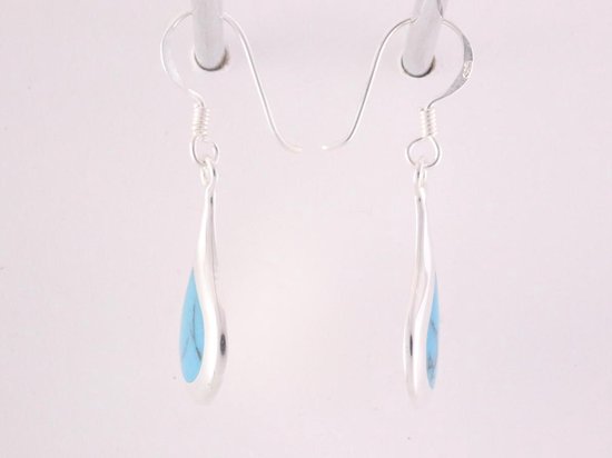 Druppelvormige zilveren oorbellen met blauwe turkoois afbeelding 3