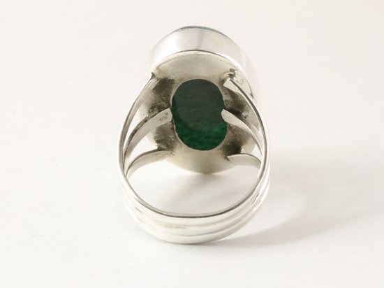 Grote ovale zilveren ring met jade afbeelding 3