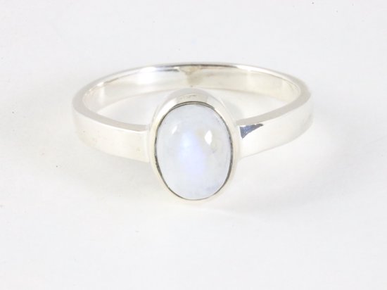 Hoogglans zilveren ring met regenboog maansteen afbeelding 4