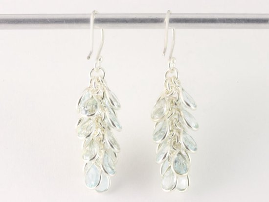 Trosvormige zilveren oorbellen met blauwe topaas afbeelding 2