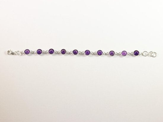 Fijne zilveren schakelarmband met amethist afbeelding 4