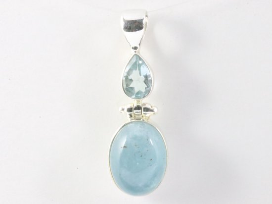 Zilveren hanger met aquamarijn en blauwe topaas afbeelding 4