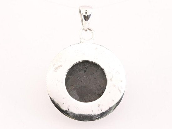 Bewerkte ronde zilveren hanger met zwarte koperturkoois afbeelding 3