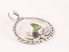 Ronde zilveren lotus bloem hanger met peridoot afbeelding 2