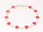 Zilveren hartjes armband met rode koraal steen afbeelding 1