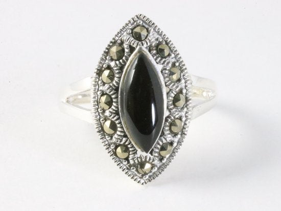 Zilveren ring met onyx en marcasiet afbeelding 4