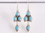 Traditionele lange bewerkte zilveren oorbellen met blauwe turkoois afbeelding 1