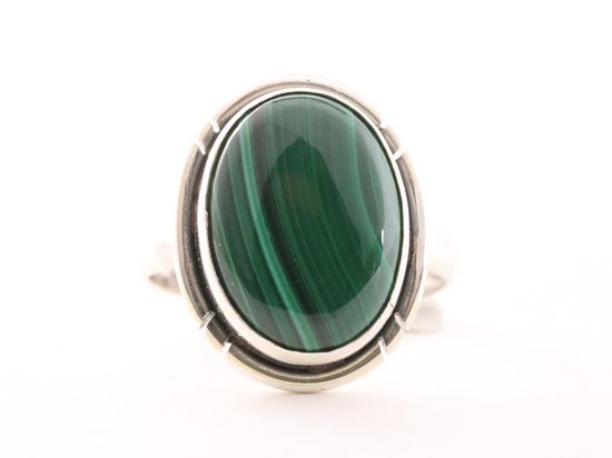 Ovale zilveren ring met malachiet afbeelding 4
