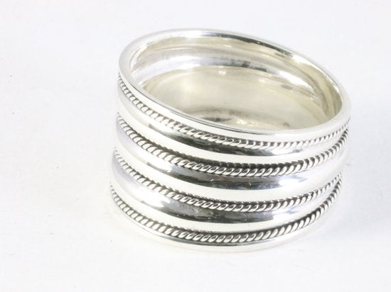 Brede hoogglans zilveren ring met fijne kabelpatronen afbeelding 2