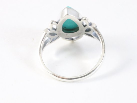 Opengewerkte zilveren lotus bloem ring met turkoois afbeelding 3