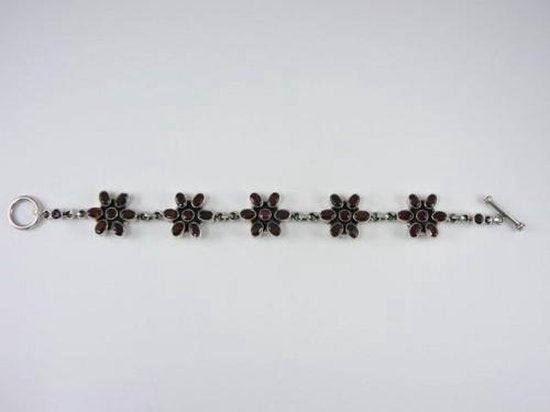 Zilveren schakelarmband ingelegd met gefacetteerde granaat stenen afbeelding 3