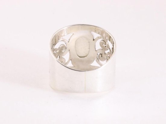 Opengewerkte zilveren ring met regenboog maansteen afbeelding 3