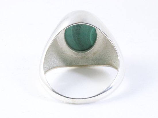 Ovale hoogglans zilveren ring met malachiet afbeelding 3