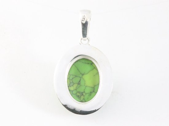 Bewerkte zilveren hanger met groene koperturkoois afbeelding 3