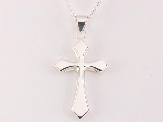 Hoogglans zilveren kruishanger aan ketting afbeelding 1