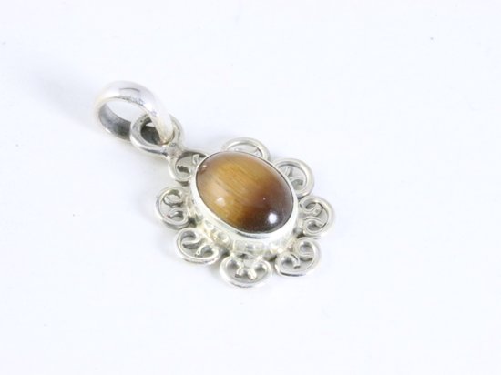 Fijne opengewerkte zilveren hanger met tijgeroog afbeelding 4