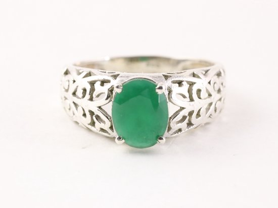 Opengewerkte zilveren ring met groene onyx afbeelding 4