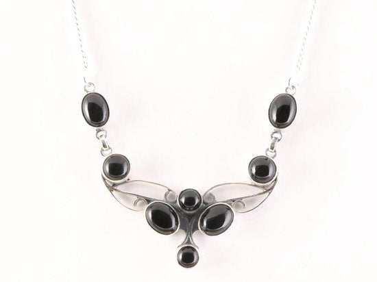 Bewerkte zilveren ketting met onyx afbeelding 3