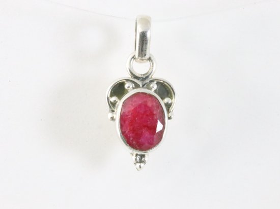 Fijne bewerkte zilveren hanger met robijn afbeelding 4