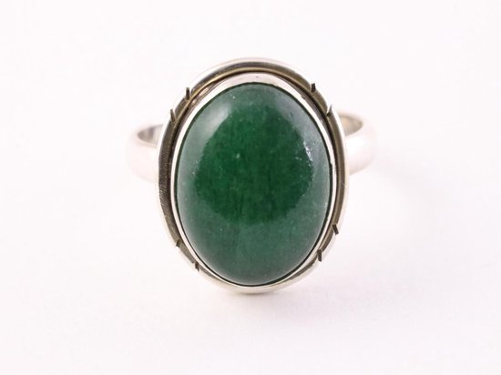 Ovale zilveren ring met jade afbeelding 4