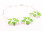 Zilveren schakelarmband met groene emaille bloemen afbeelding 2