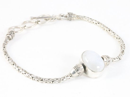 Traditionele zilveren armband met regenboog maansteen en koningsschakels afbeelding 2