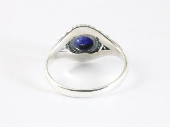 Fijne bewerkte zilveren ring met blauwe saffier afbeelding 3