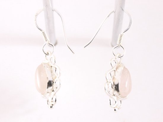 Fijne opengewerkte zilveren oorbellen met rozenkwarts afbeelding 2
