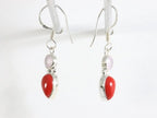 Fijne zilveren oorbellen met rode koraal steen en rozenkwarts afbeelding 2