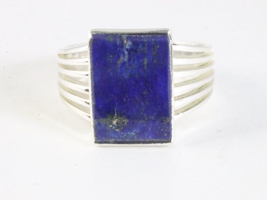 Opengewerkte rechthoekige zilveren ring met lapis lazuli afbeelding 4